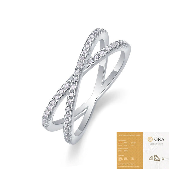Wholesale Women's S925 Silver Geometric Love Interwoven Moissanite Ring Set With Diamonds