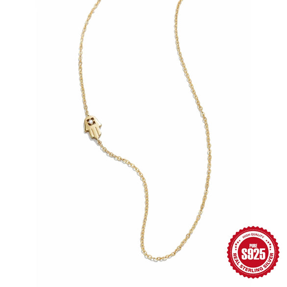 Wholesale Women's S925 Silver Geometric Palm Pendant Hand Necklace With Adjustable Short Clavicle O Chain And Electroplating Design