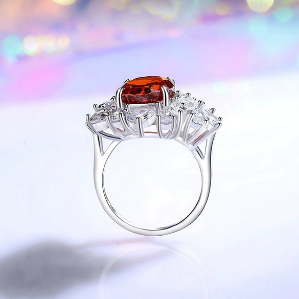 Wholesale Women's S925 Silver Geometric Pigeon Red Ruby Diamond Ring