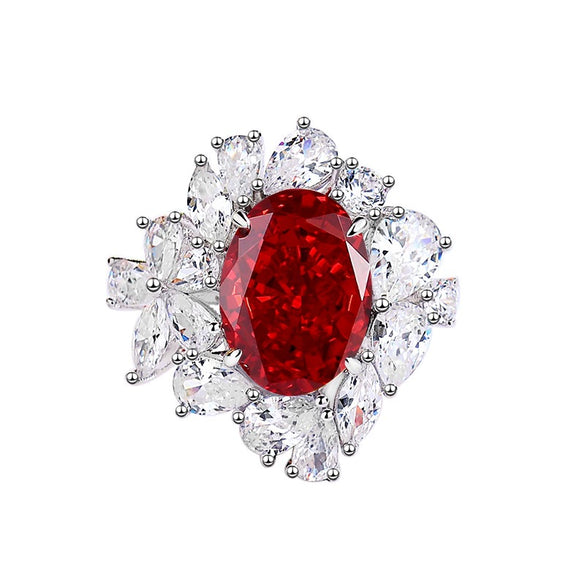 Wholesale Women's S925 Silver Geometric Pigeon Red Ruby Diamond Ring