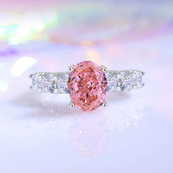 Wholesale Women's S925 Silver Geometric Pink Diamond Ring With Ice Flower Cut 8A Zircon