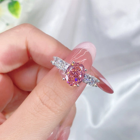Wholesale Women's S925 Silver Geometric Pink Diamond Ring With Ice Flower Cut 8A Zircon