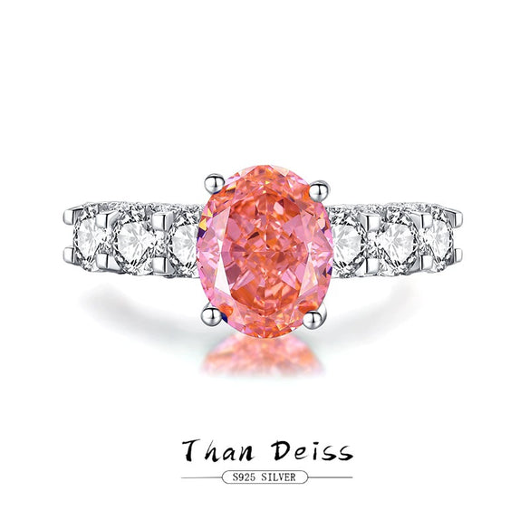 Wholesale Women's S925 Silver Geometric Pink Diamond Ring With Ice Flower Cut 8A Zircon