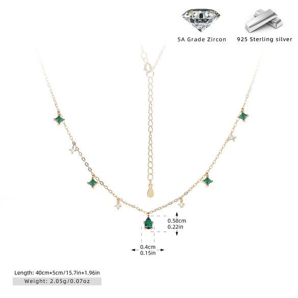 Wholesale Women's S925 Silver Geometric Square Pendant Necklace With Green Water Drop Retro Style And Electroplating