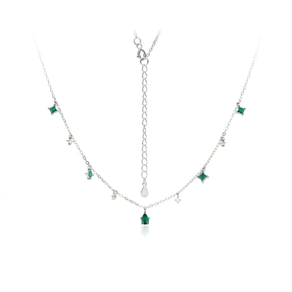 Wholesale Women's S925 Silver Geometric Square Pendant Necklace With Green Water Drop Retro Style And Electroplating