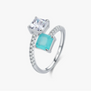 Wholesale Women's S925 Silver Geometric Style Double Stone Imitation Para???¡ì?aba Color Tourmaline Ring With Diamond Design