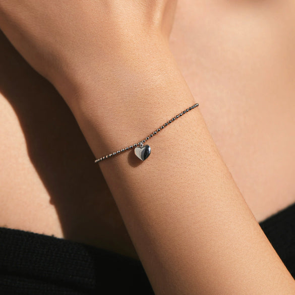Wholesale Women's S925 Silver Heart Shape Fine Bean Chain Bracelet With Electroplating Design And Highend Style