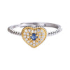 Wholesale Women's S925 Silver Heart Shaped Natural Sapphire Set Open Ring