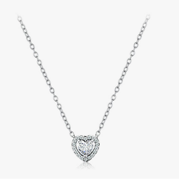 Wholesale Women's S925 Silver Heartshaped Exquisite Zirconium Micro Inlay All Match Necklace Pendant With Cross Chain Light Luxury Jewelry
