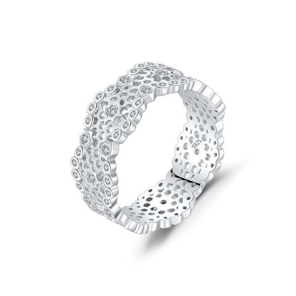 Wholesale Women's S925 Silver Hollow Lace Pattern Diamondencrusted Ring