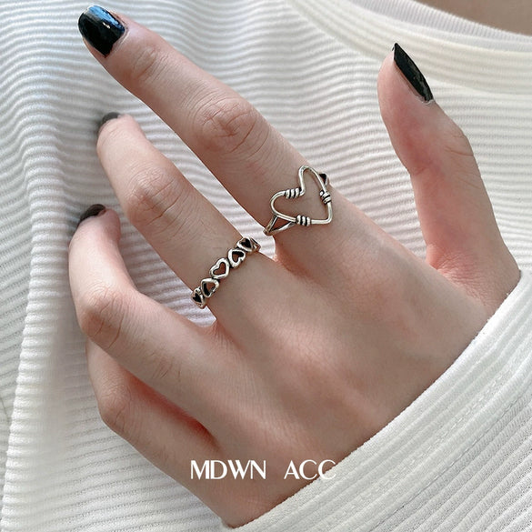 Wholesale Women's S925 Silver Hollow Love Ring With Stitching And Heart Shape Opening Design