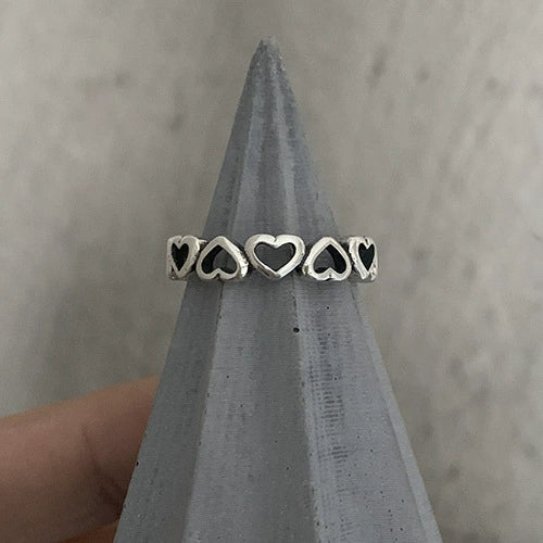 Wholesale Women's S925 Silver Hollow Love Ring With Stitching And Heart Shape Opening Design