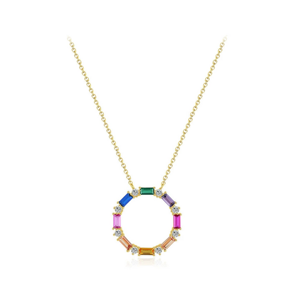 Wholesale Women's S925 Silver Inlaid Colorful Zircon Round Cut Out Clavicle Chain Necklace With Geometric Personality Style