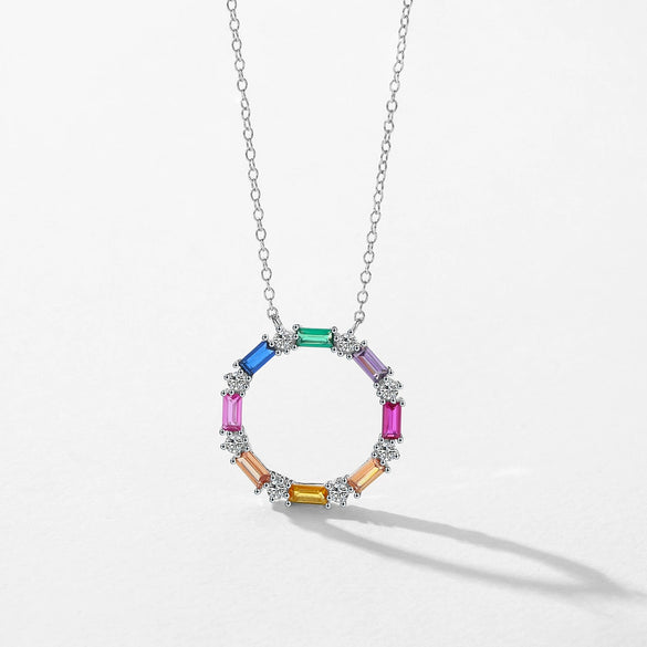 Wholesale Women's S925 Silver Inlaid Colorful Zircon Round Cut Out Clavicle Chain Necklace With Geometric Personality Style