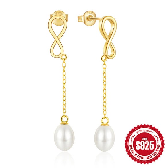 Wholesale Women's S925 Silver Long Tassel Earrings With Pearl And Zircon Geometric Pattern Simple And Fashionable