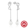 Wholesale Women's S925 Silver Long Tassel Earrings With Pearl And Zircon Geometric Pattern Simple And Fashionable