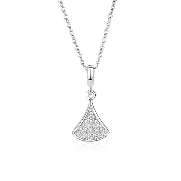 Wholesale Women's S925 Silver Microinlaid Diamond Fanshaped Necklace With Geometric Style