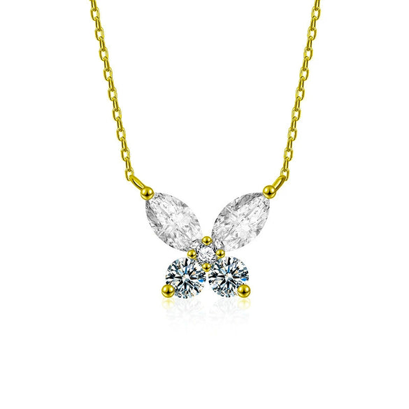 Wholesale Women's S925 Silver Moissanite Butterfly Pendant Necklace Set With Diamonds Simple Animal Style Cross Chain