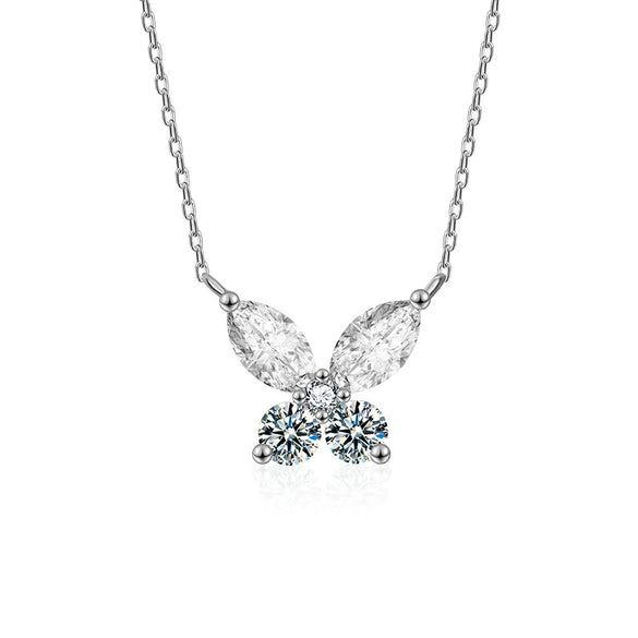 Wholesale Women's S925 Silver Moissanite Butterfly Pendant Necklace Set With Diamonds Simple Animal Style Cross Chain