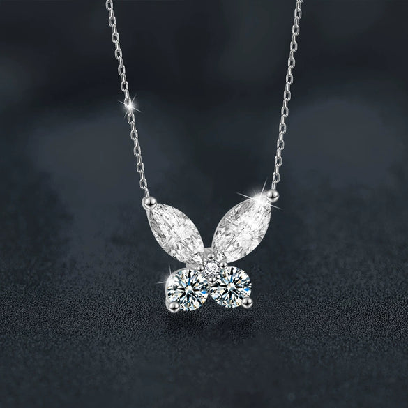 Wholesale Women's S925 Silver Moissanite Butterfly Pendant Necklace Set With Diamonds Simple Animal Style Cross Chain