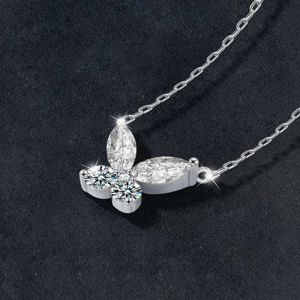 Wholesale Women's S925 Silver Moissanite Butterfly Pendant Necklace Set With Diamonds Simple Animal Style Cross Chain