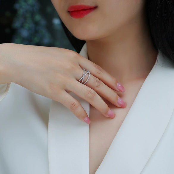 Wholesale Women's S925 Silver Moissanite Geometric Ring Set With Diamonds Fashion Style
