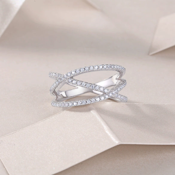 Wholesale Women's S925 Silver Moissanite Geometric Ring Set With Diamonds Fashion Style