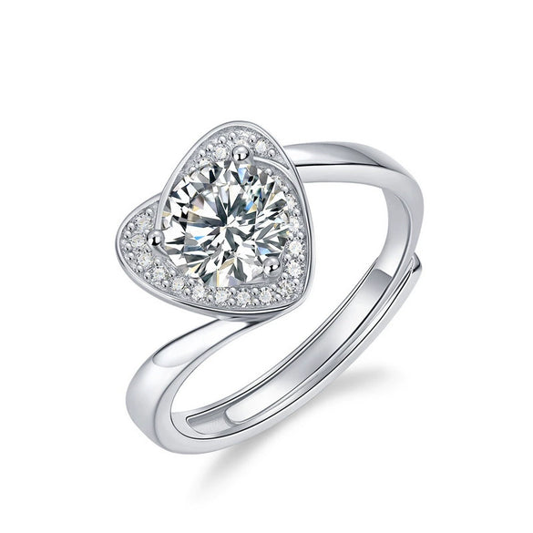 Wholesale Women's S925 Silver Moissanite Heart Shaped Inlay Ring Fashion Classic Arm Twisting Love Wedding Style