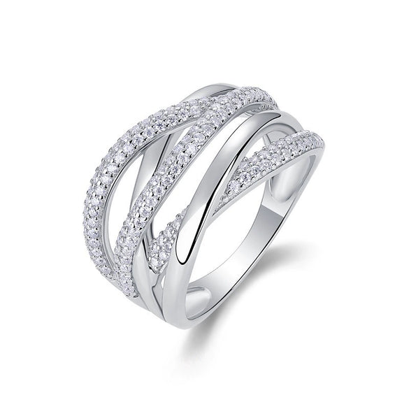 Wholesale Women's S925 Silver Moissanite Inlaid Geometric Ring
