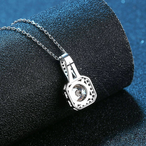 Wholesale Women's S925 Silver Moissanite Princess Square Bag Pendant Necklace With The Crown Pattern Microinlaid And Platinum Plated Ochain