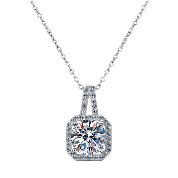 Wholesale Women's S925 Silver Moissanite Princess Square Bag Pendant Necklace With The Crown Pattern Microinlaid And Platinum Plated Ochain