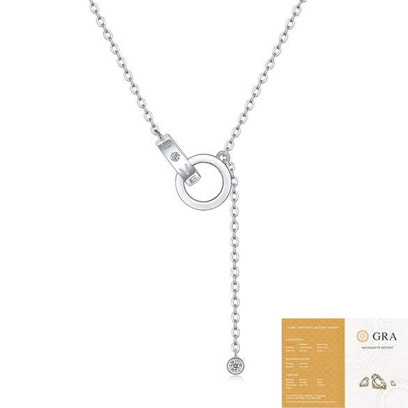 Wholesale Women's S925 Silver Necklace With Geometric Moissanite Ring Pendant And Cross Chain Electroplated Simple Style