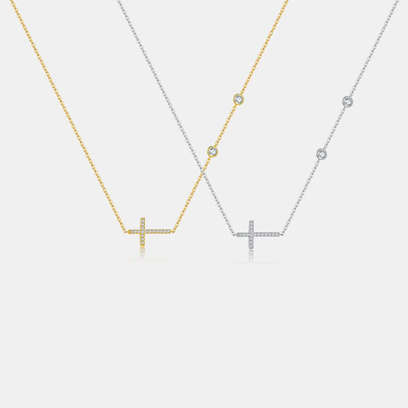 Wholesale Women's S925 Silver Necklace With 18K Gold Cross Simple Elegant Design Geometric Styling Platinum And 18K Gold Electroplated