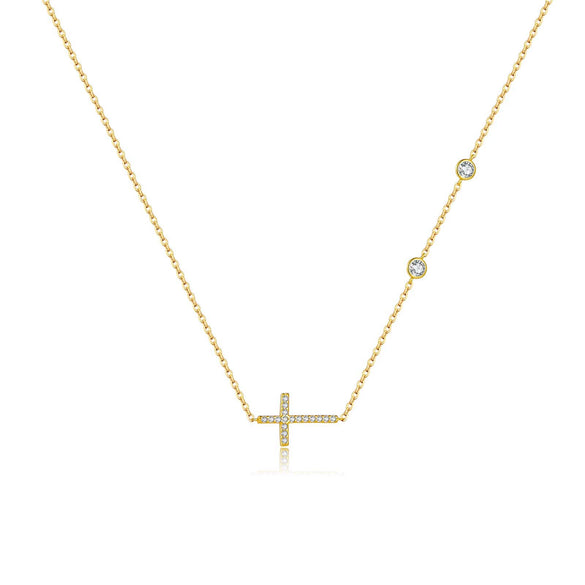 Wholesale Women's S925 Silver Necklace With 18K Gold Cross Simple Elegant Design Geometric Styling Platinum And 18K Gold Electroplated