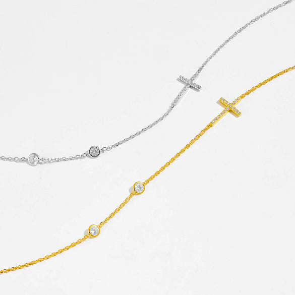 Wholesale Women's S925 Silver Necklace With 18K Gold Cross Simple Elegant Design Geometric Styling Platinum And 18K Gold Electroplated