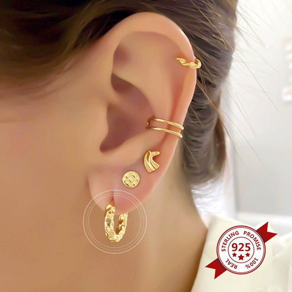 Wholesale Women's S925 Silver Needle And Copper Geometric Ushaped Twisted Texture Electroplated Retro Highend Hoop Earrings
