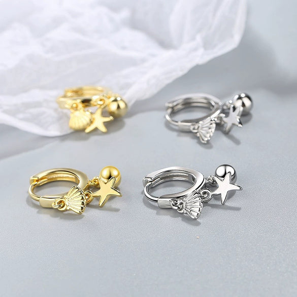 Wholesale Women's S925 Silver Needle And Copper Starfish Shell Geometric Ushaped Electroplated Earrings