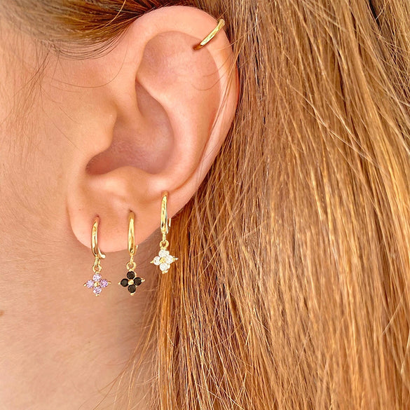 Wholesale Women's S925 Silver Needle Copper Earrings With Geometric Zirconiaembedded Colorful Flower Design