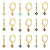 Wholesale Women's S925 Silver Needle Copper Earrings With Geometric Zirconiaembedded Colorful Flower Design