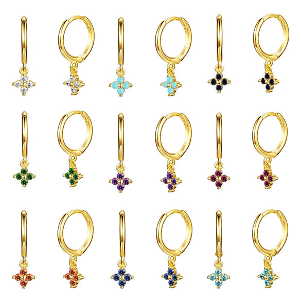Wholesale Women's S925 Silver Needle Copper Earrings With Geometric Zirconiaembedded Colorful Flower Design