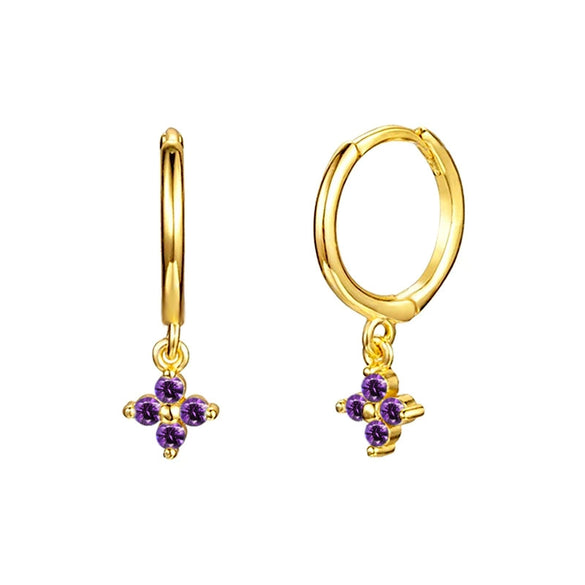 Wholesale Women's S925 Silver Needle Copper Earrings With Geometric Zirconiaembedded Colorful Flower Design