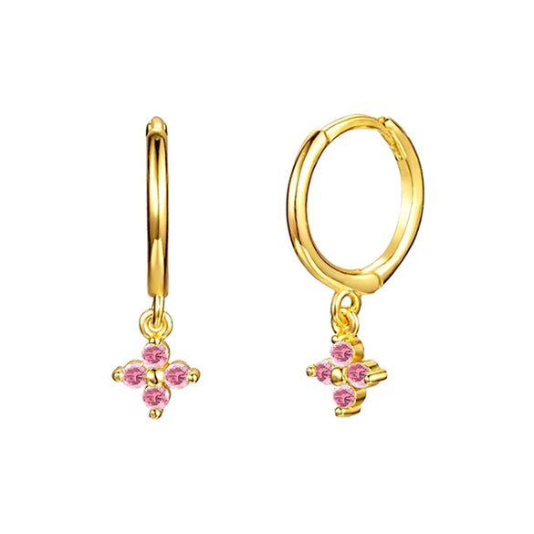 Wholesale Women's S925 Silver Needle Copper Earrings With Geometric Zirconiaembedded Colorful Flower Design