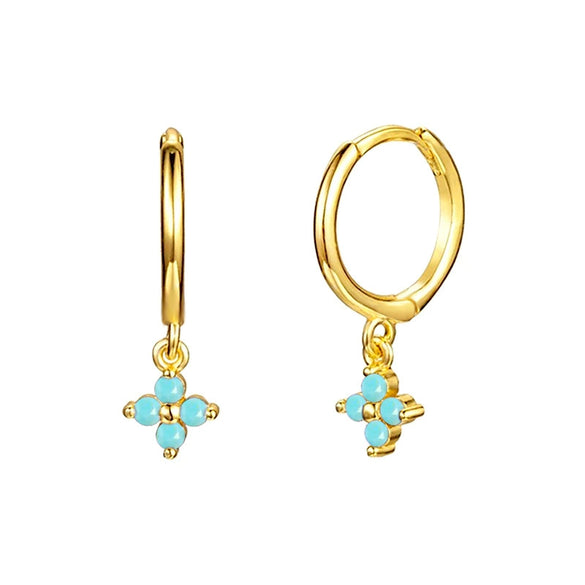 Wholesale Women's S925 Silver Needle Copper Earrings With Geometric Zirconiaembedded Colorful Flower Design