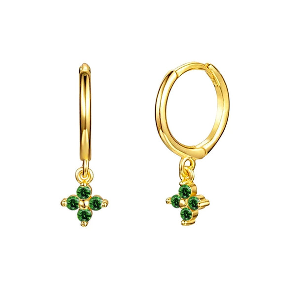 Wholesale Women's S925 Silver Needle Copper Earrings With Geometric Zirconiaembedded Colorful Flower Design