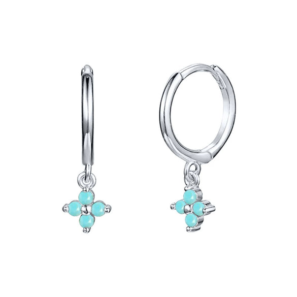 Wholesale Women's S925 Silver Needle Copper Earrings With Geometric Zirconiaembedded Colorful Flower Design