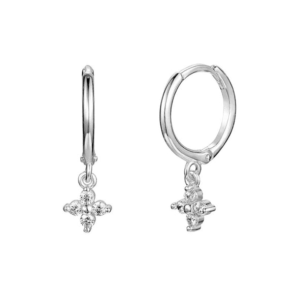 Wholesale Women's S925 Silver Needle Copper Earrings With Geometric Zirconiaembedded Colorful Flower Design