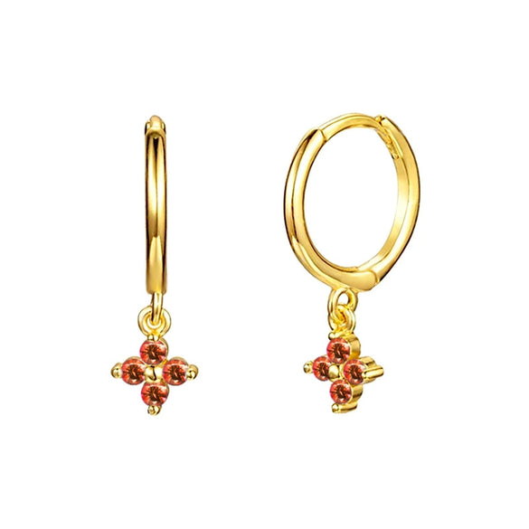 Wholesale Women's S925 Silver Needle Copper Earrings With Geometric Zirconiaembedded Colorful Flower Design