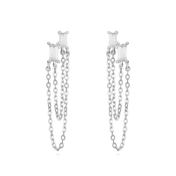 Wholesale Women's S925 Silver Needle Copper Earrings With Hot Diamond Long Tassel Chain Geometric U Shape Star Pattern Electroplated