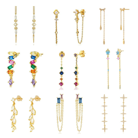 Wholesale Women's S925 Silver Needle Copper Earrings With Hot Diamond Long Tassel Chain Geometric U Shape Star Pattern Electroplated