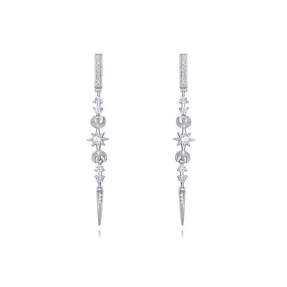 Wholesale Women's S925 Silver Needle Copper Earrings With Hot Diamond Long Tassel Chain Geometric U Shape Star Pattern Electroplated